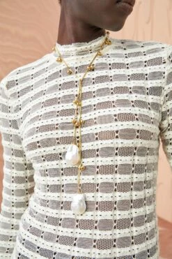 ULLA JOHNSON Beaded Pearl Lariat - Pearl